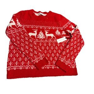 Reindeer Snowflakes red Holiday Sweater cupcakes and cashmere LARGE NWT